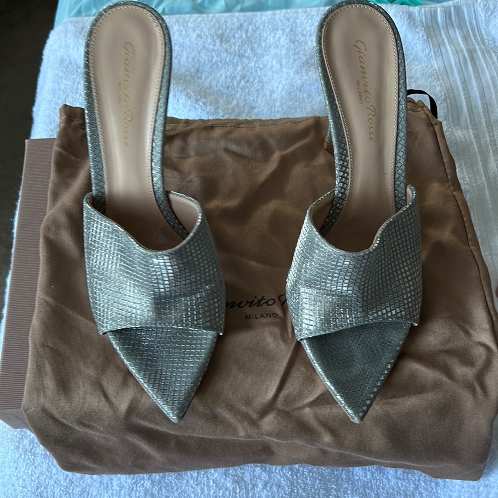 Gianvito Rossi, Alise silver mules. Gently used. Fits a true size 8 in women’s.